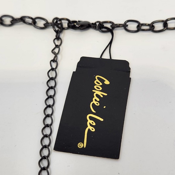 Cookie Lee Wood Shell Bead Long Black Chain Necklace Adjustable Costume Jewelry - Picture 4 of 6